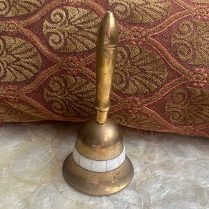 Vintage Brass Hand Bell with White Inlay - Home Accent